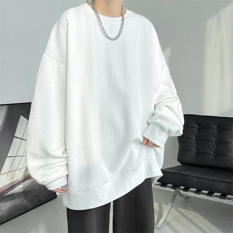 Hoodies Jacquard Sweatshirt Mens White Pullover Streetwear Casual Fashion Clothes Mens Oversized Korean Harajuku T Shirt