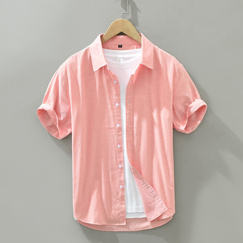 Summer New Short Sleeve Shirt for Men Pure Cotton Turn-down Collar  Button Down Shirts Male Solid Casual Korean Clothes