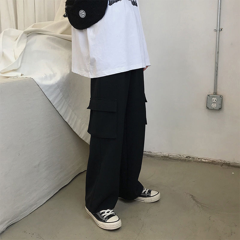 Thin Wide Leg Cargo Sweatpants Male Oversize Pants Y2k Streetwear Casual Sport Straight Long Trousers Basketball  Man New