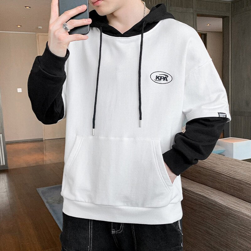 Hoodies For Men Fashion Clothing Hip Hop Streetwear Youth Clothes Patchwork Tops Men Pullover Sweatshirt Long Sleeve