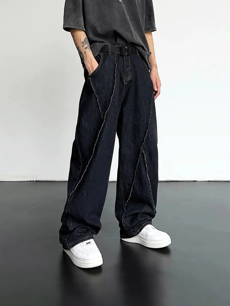 saferido 2024 Men HipHop Distressed Jeans Pants Men Ripped Patchwork Denim Pants Male Oversized Loose Casual Streetwear Wide Leg Trousers