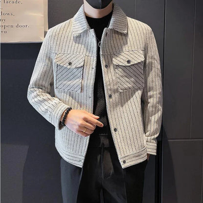 saferido Men's Spring High Quality Casual Jackets Male Slim Fit Fashion Striped Lapel Coats Man Woolen Jackets 4XL-M