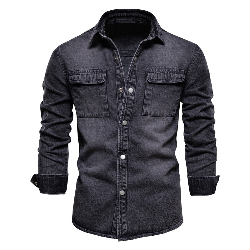 100% Cotton Denim Shirts Men Casual Solid Color Thick Long Sleeve Shirt for Men Spring High Quality Jeans Male Shirt