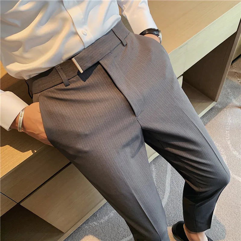 saferido  Autumn Casual Business Men Stripe Pants Fashion Slim Fit Long Trouser For Men's Mid Waist  Design Pants Spring Streetwear