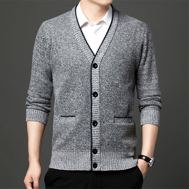 Spring Autumn Men Cardigan Knitted Sweater Jackets Coats Mens Single Breasted Long Sleeve V Neck Casual Slim Sweater Cardigan