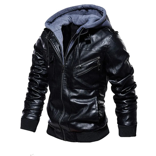 Men Brand Military Hooded Zipper Motorcycle Leather Jacket PU Leather Jackets Autumn Coat Plus Size S-5XL