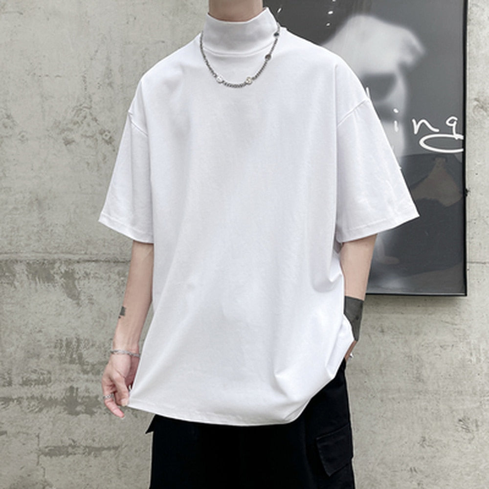 Mens Streetwear Turtleneck Tshirt Men Solid Color Male Oversized Hip Hop T Shirt Man Casual Short Sleeve T-shirts Tops Tees