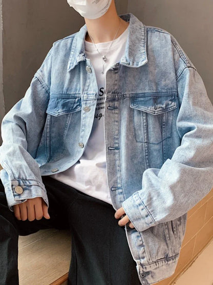 saferido Denim Jacket Male Handsome Hong Kong Style Loose Couple Jeans Coat Spring Summer Korean Trend Streetwear Bomber Jacket