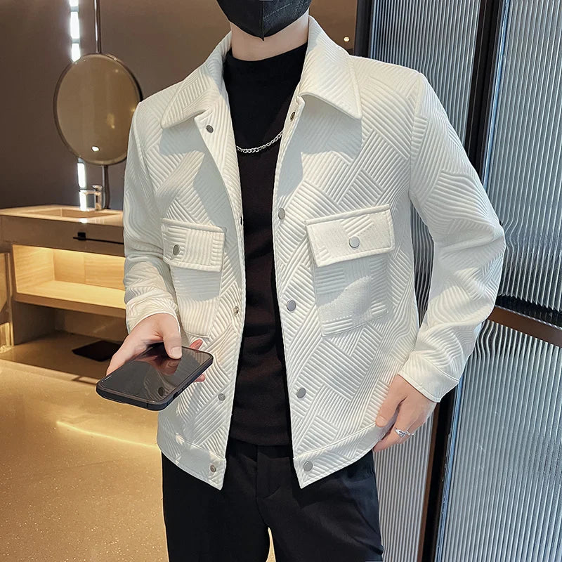 saferido Men Spring High Quality Casual Jackets/Male Slim Fit Fashion Solid Color Lapel Coats Men Walf Checks Jacket Loose Outerwear