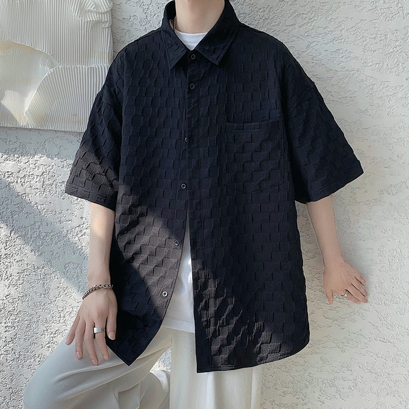 Spring Men's Corduroy short sleeve Shirts Fresh Harajuku Neutral Woman Fashion Casual Oversize Hip Hop College Shirt Coat