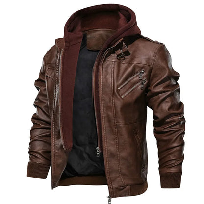 Men Brand Military Hooded Zipper Motorcycle Leather Jacket PU Leather Jackets Autumn Coat Plus Size S-5XL