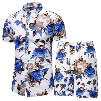 Men Clothing Set  Two Piece Set Summer Beach Wear Floral Print Casual Shirt and Shorts Set Hawaiian Shirt Holiday Clothes