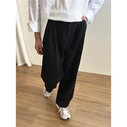 saferido Black Beige Casual Pants Men Fashion Straight Pants Men Streetwear Korean Clothing Loose Wide Leg Pants Mens Trousers M-2XL