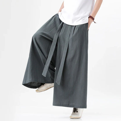 Harajuku Linen Cotton Linen Pants Man Japanese Kimono Pants Male Streetwear Summer Retro Wide-Leg Trousers