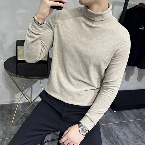 saferido  British Quality Leisure Men Long Sleeve T-shirt/Male Slim Fit High Quality High Collar Fashion T-shirt/Man Spring Pullover