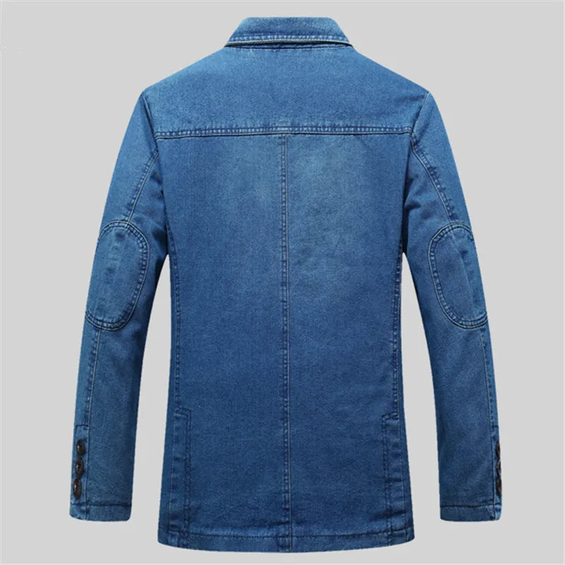 Mens Denim Blazer Men Fashion Cotton Vintage Suit Outerwear Male Blue Coat Denim Jacket Men Slim Fit Jeans Denim Blazers Top 4Xl