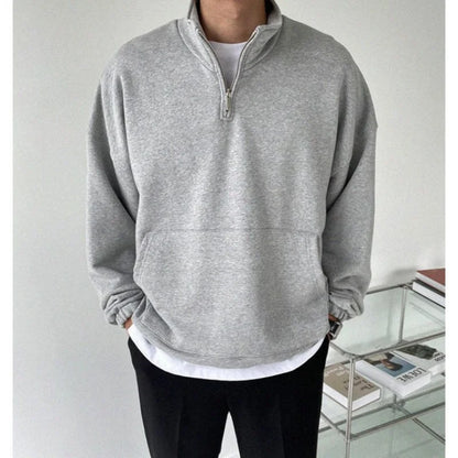 Spring Sweatshirts Mens Lapel Zipper Oversized Hoodies High Street Solid Color Long Sleeve Casual Loose Harajuku Pullover