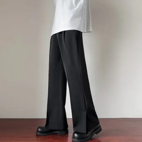 Fashion Spring Autumn Men Split High Waist Trousers Male Long Thin Solid Color Pant Men's Casual Straight Suit Pants