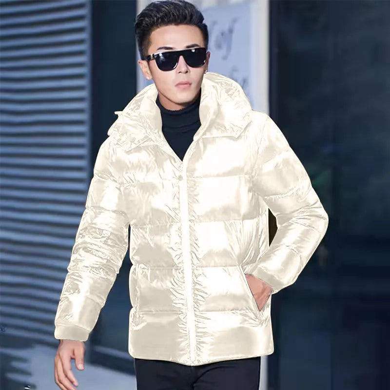 Fashion Black Parka Plus Size 5XL Men's Jacket Hooded Winter Jacket Coat Men Glossy Windproof Warm Outwear Streetwear