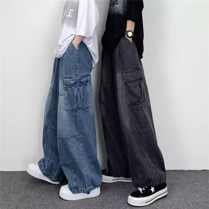 Vintage Y2K Streetwear Baggy Cargo Jeans High Waisted Straight Wide Leg Pants Fashion Loose Denim Trousers New Washed Jeans