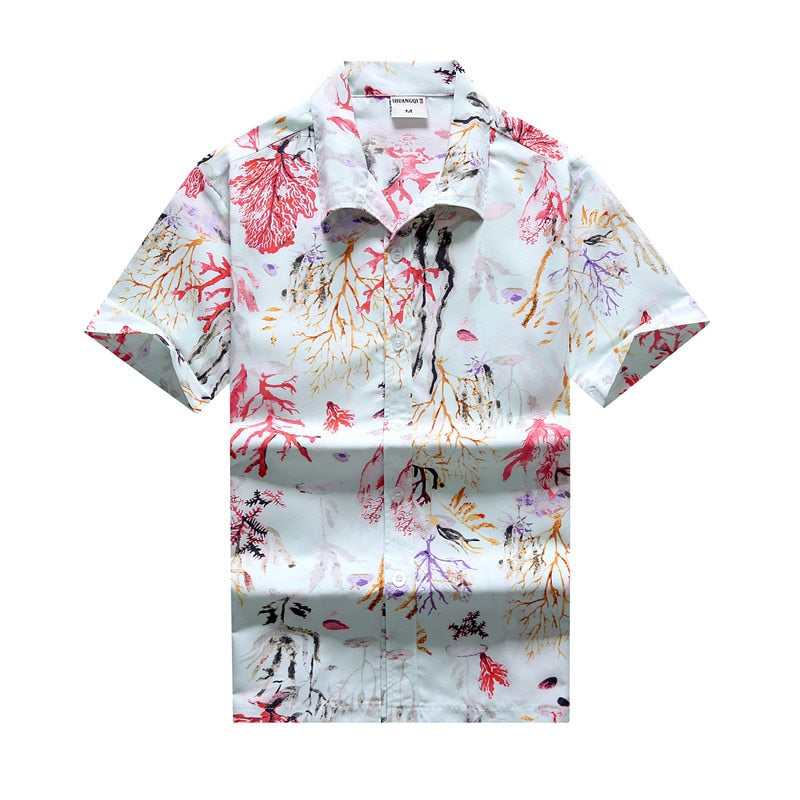 Summer Breathable Hawaiian Shirts Men Coconut Tree Printed Short Sleeve Button Down Vacation Chemise Homme Plus Size 3XL 4XL 5XL