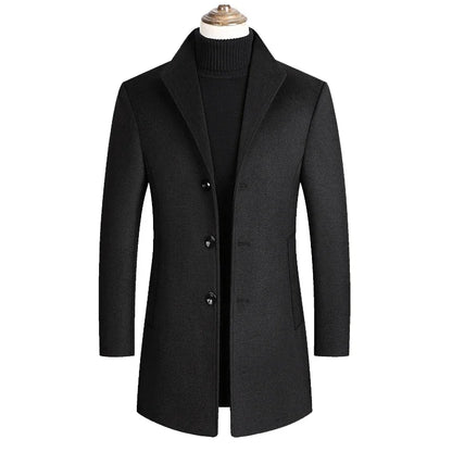 Men Wool Coat Solid Color Casual Warm Winter Wool Coat