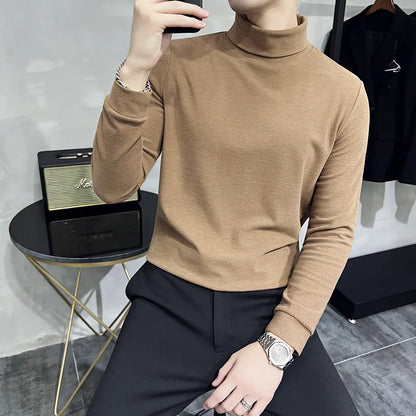 saferido  British Quality Leisure Men Long Sleeve T-shirt/Male Slim Fit High Quality High Collar Fashion T-shirt/Man Spring Pullover