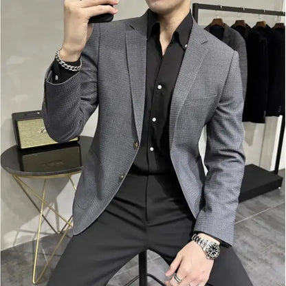 saferido British Style Single-breasted Men Blazers Slim Wedding Business Casual Suit Jacket Houndstooth Street Wear Social Dress Coat