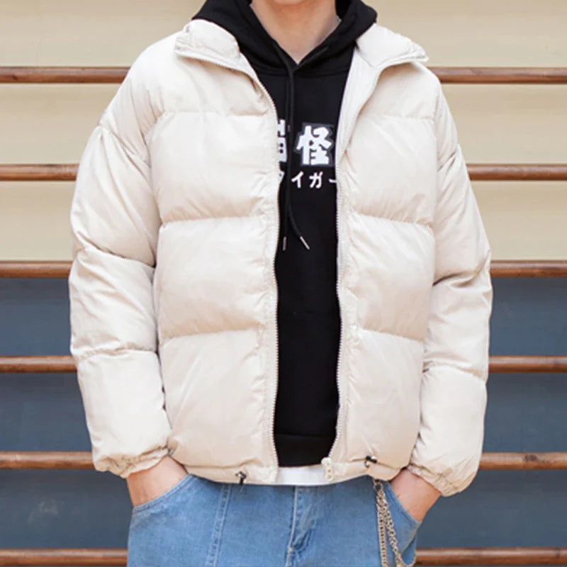 Men Harajuku Warm Bubble Coat Winter Jacket  Streetwear Solid Black Parkas Man Korean Fashion Puffer Jackets Coats