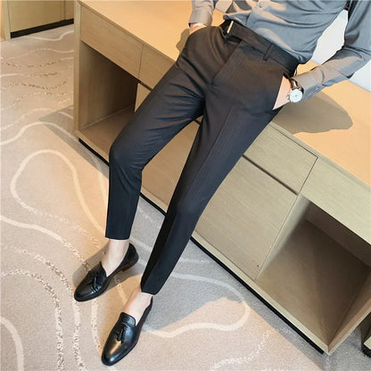 saferido  Autumn Casual Business Men Stripe Pants Fashion Slim Fit Long Trouser For Men's Mid Waist  Design Pants Spring Streetwear