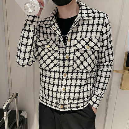 Jackets Men Spring Fashion Pocket Plaid Handsome Outwear Coats Korean Style Cropped Simple Harajuku All-match Daily Plus Size