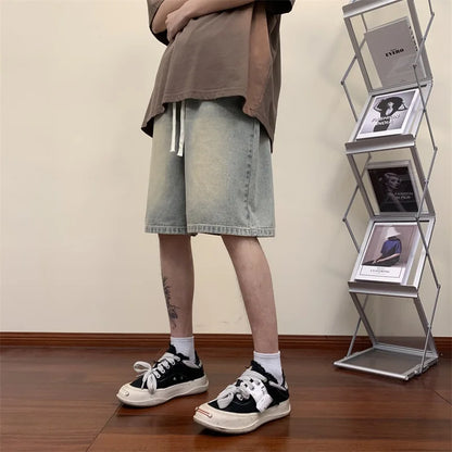 saferido Korean Style Summer Men's Black Wide Leg Denim Shorts New Fashion Casual Baggy Short Jeans Cargo Shorts Male Brand Clothes