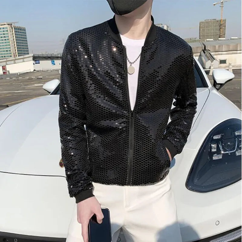 saferido  Men's Spring High-End Sequins Leisure Jackets/Male Slim Fit Thin Coat/Man Summer Prevent Bask In Clothes Plus Size S-5XL