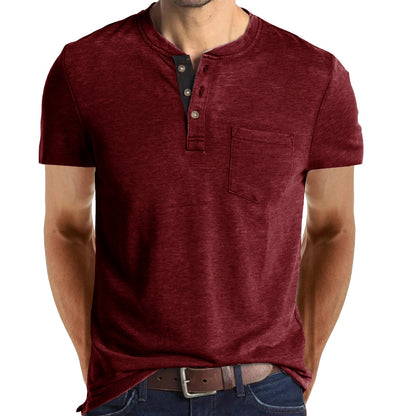 Summer Henley Collar T-Shirts Mens Short Sleeve Casual Men's Tops Tee Fashion Solid Cotton T Shirt for Men