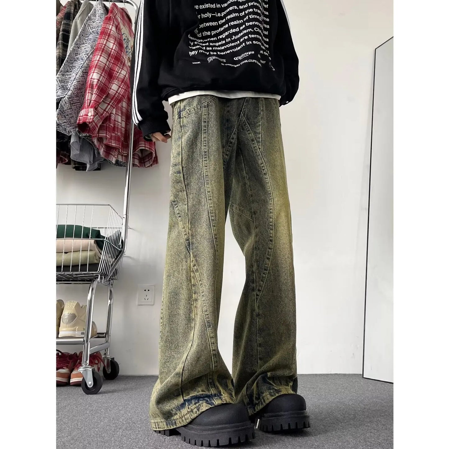 saferido Autumn New Jeans Men Wide Leg Jeans Male Vintage Loose Denim Pants Harajuku Yellow mud Mopping Trousers Streetwear Clothes