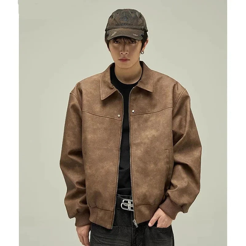 Hip Hop Retro Motorcycle Leather Jackets Man American Street Casual Suede Bomber Coats Spring Autumn Zipper Handsome Outwear New