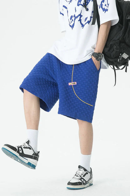 saferido Solid Plaid Casual Shorts Oversize Street Trend Fashion Sports Straight Wide Leg Pants Summer Tightening Short Pants for Men