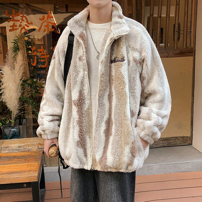 saferido Winter Men Casual Kpop Jackets Coats Mens Streetwear Korean Fashions Luxury Coats Harajuku Striped Lambswool Parkas