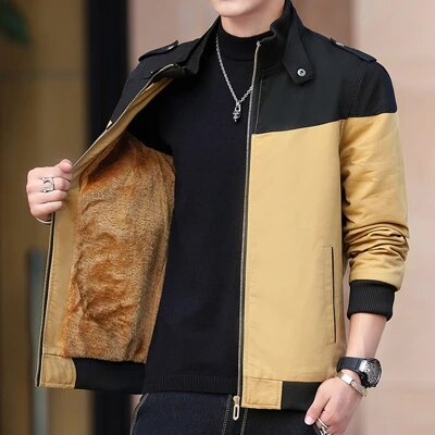 Men's Bomber Zipper Jacket Casual Mens Outwear Fleece Warm Coats Fashion Slim Fit Business Jackets Mens Brand Clothing