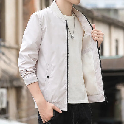 Spring Autumn Bomber Jacket Men Fashion Solid Color Regular Fit Casual Men Coats Business Stand Collar Daily Men Clothing