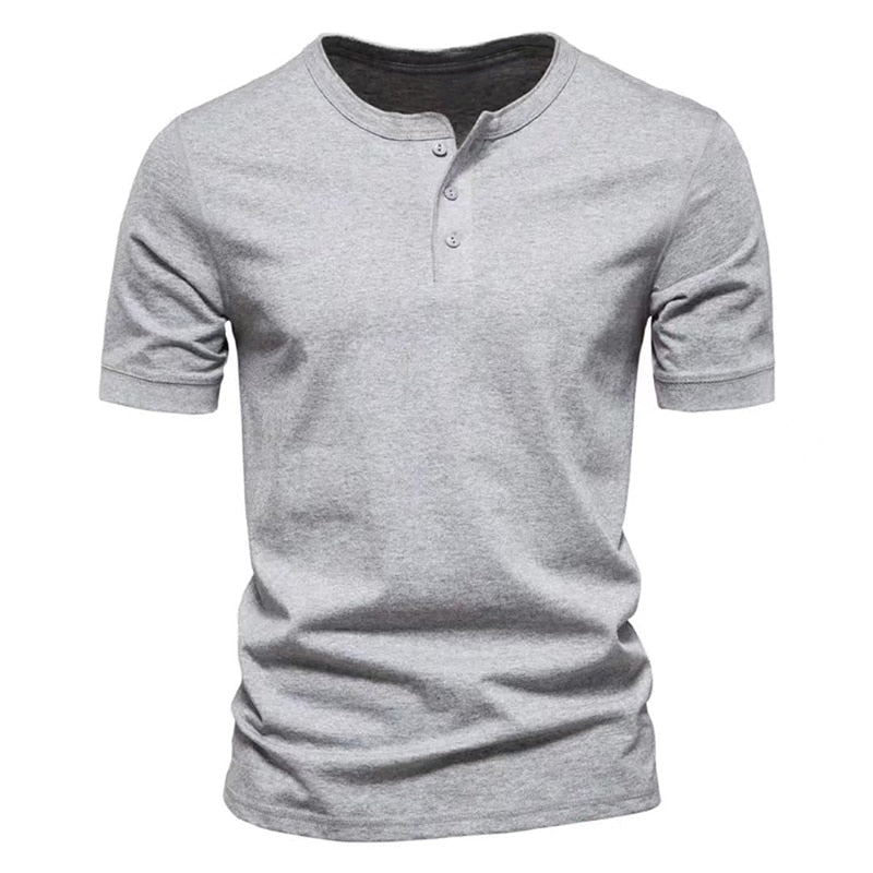 Men Henley Collar T Shirt V-Neck Short Sleeve Tops Breathable Tee Shirt Solid Color Men's Clothing Summer Casual Tank Top Tee