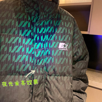 Fluorescence Plaid Pattern Puffer Jacket for Men Winter Fashion Trend Warm Clothing Teen Plus Size Bubble Coat Casual Streetwear