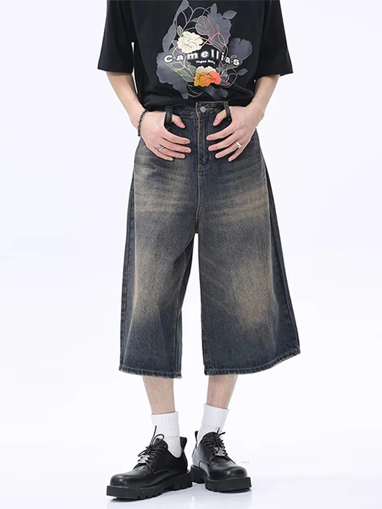 Denim Oversize Half Shorts Men Casual Loose High Waist Wide Legs Male Jeans Summer Fashion Solid Man High Street Pants New