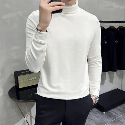 saferido  British Quality Leisure Men Long Sleeve T-shirt/Male Slim Fit High Quality High Collar Fashion T-shirt/Man Spring Pullover