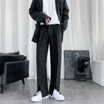 Spring/Summer Black Suit Pants Men Fashion Society Mens Dress Pants Korean Loose Straight Pants Mens Office Formal Trousers