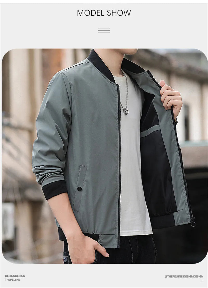 Spring Autumn Bomber Jacket Men Fashion Solid Color Regular Fit Casual Men Coats Business Stand Collar Daily Men Clothing