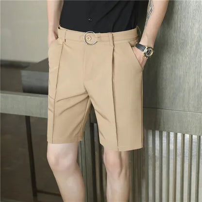 saferido  Pleated Shorts Men Summer White Shorts Korean Fashion Casual Shorts Work Wear Clothes Breathable Comfort Slim Fit Bermudas