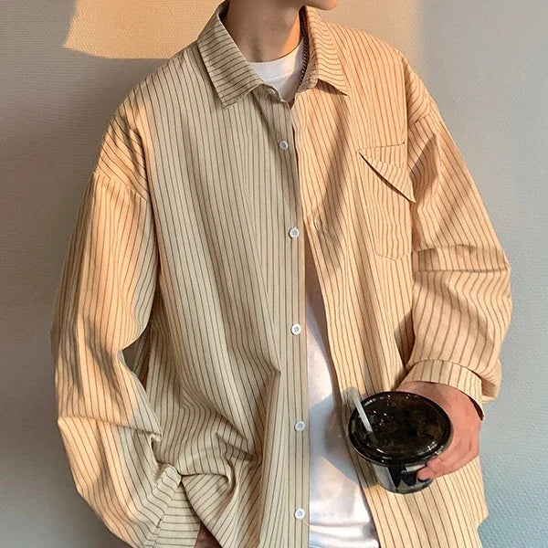 saferido 2024 Striped Long Sleeve Shirt Oversized Mens Large Spring Summer Loose Casual Man Shirts Clothes Fashion Harajuku Chest Pocket