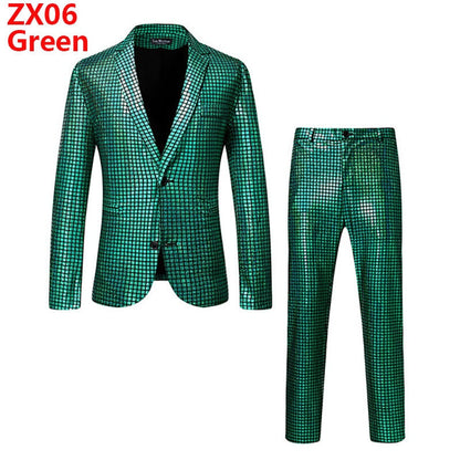 Mens Stage Prom Suits Gold Silver Rainbow Plaid Sequin Jacket Pants Men Dance Festival Christmas Halloween Party Costume Homme