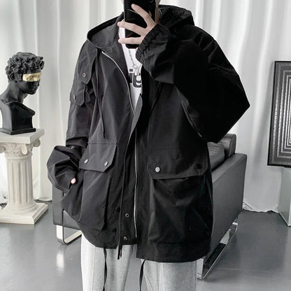 saferido Japan Style Autumn Winter Cargo Jacket Men Muti-Pockets High Quality Hooded Zipper Jackets Streetwear Outdoor Jacktes Men